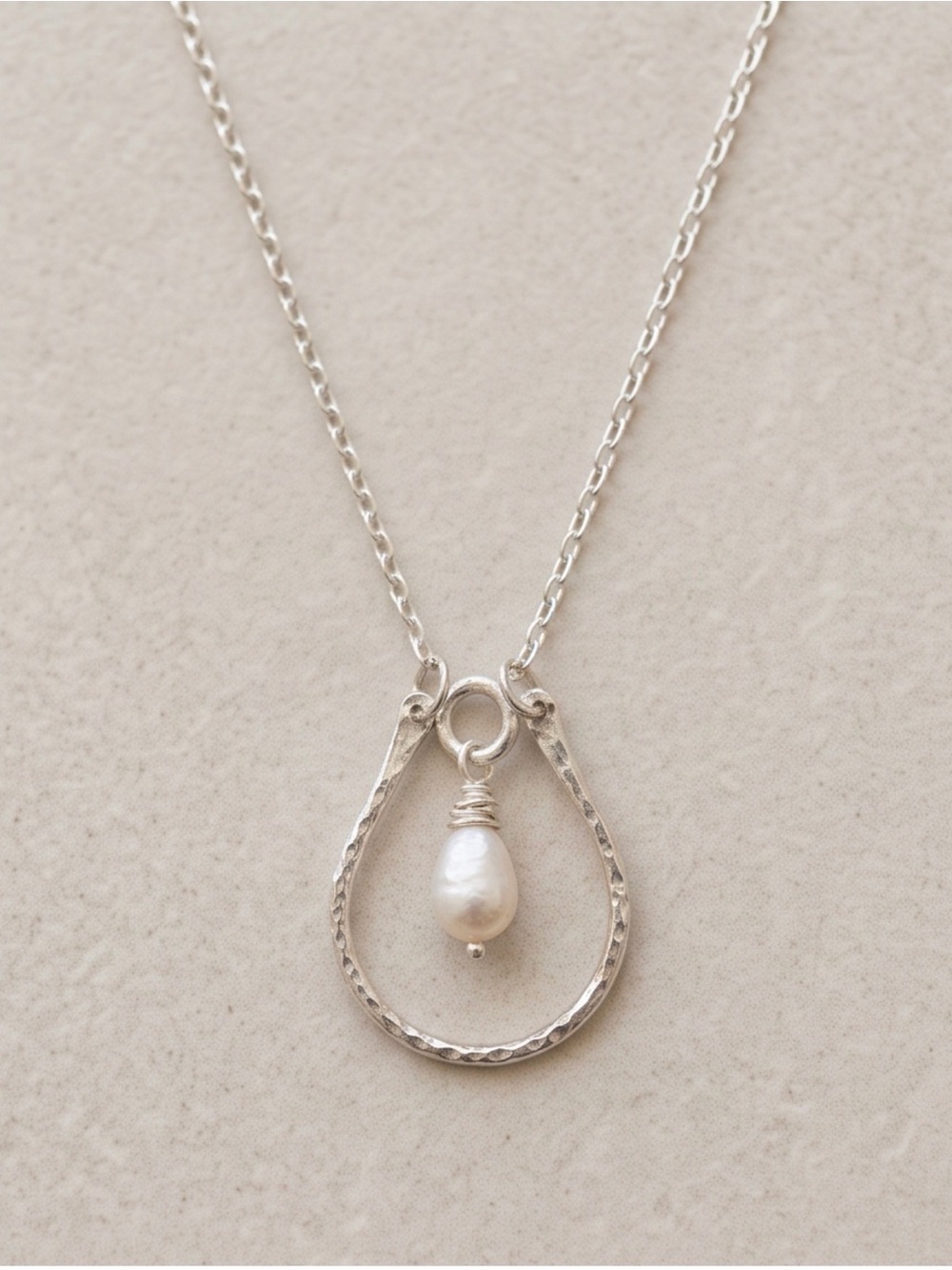 Sterling Silver Pearl Teardrop Necklace - White Pearl